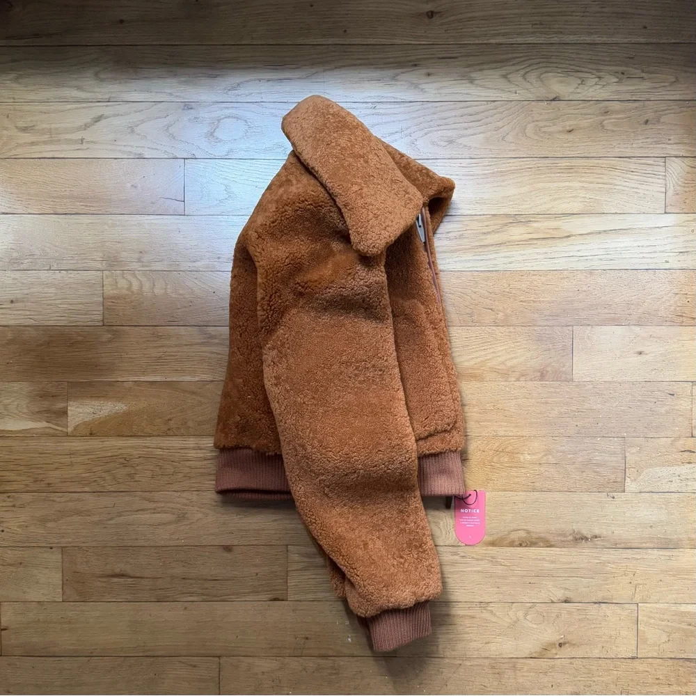 NWT The Arrivals + Liz Perez ‘Kala’ shearling teddy coat, rust (size: XS) - Picture 11 of 12